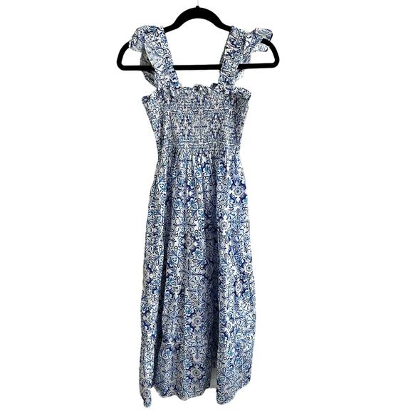 Hill House Ellie Nap Printed Midi Dress Blue Mosaic - Picture 3 of 5